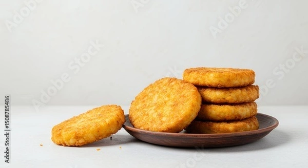 Obraz Serving Stack of Golden Hash Browns on a Plate Ready to Eat