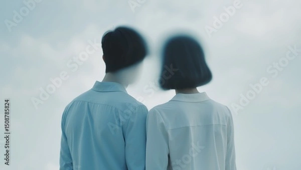 Obraz Ethereal Connection. A Couple Standing Together in a Dreamy, Overexposed Scene.