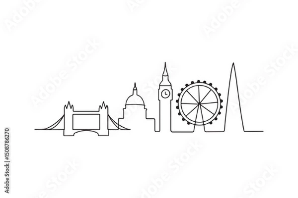 Fototapeta London skyline continuous one line drawing minimalism design