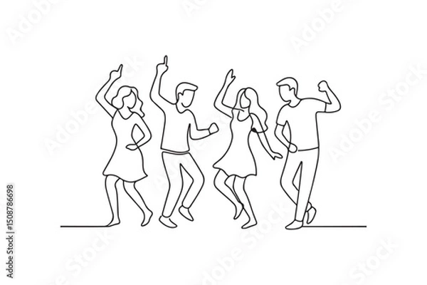 Fototapeta People dancing continuous one line drawing minimalism design