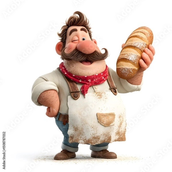 Obraz 3D cartoon of a cheerful middle-aged baker