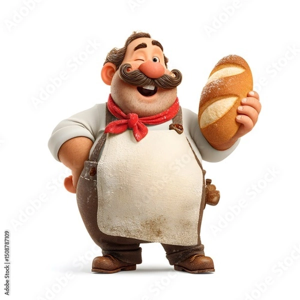 Obraz 3D cartoon of a cheerful middle-aged baker