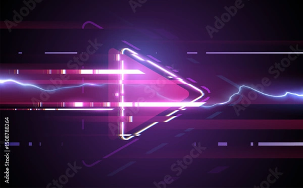 Fototapeta Neon triangle arrow with lightning effect
