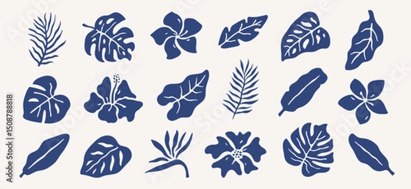 Obraz Abstract set of summer tropical exotic leaves and flowers