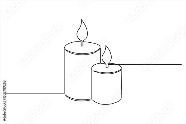 Fototapeta Candle icon continuous single line drawing and minimalist style outline design