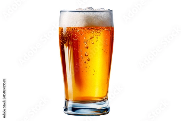 Obraz Refreshing amber beer served in a tall glass with bubbles