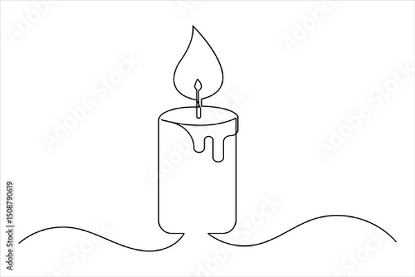 Fototapeta Candle icon continuous single line drawing and minimalist style outline design