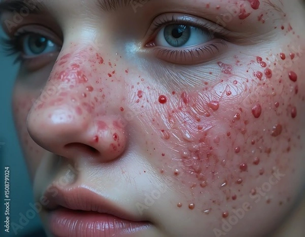 Obraz Detailed Skin Condition Illustrating Molluscum Contagiosum Close up Facial Disease