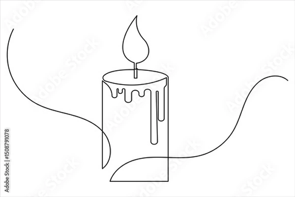 Fototapeta Candle icon continuous single line drawing and minimalist style outline design