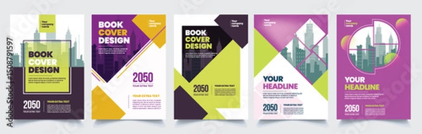 Obraz set of Modern print ready a4 Book cover and business brochure cover or poster vector template bundle, annual report, magazine, booklet, portfolio, flyer layout vector design pack