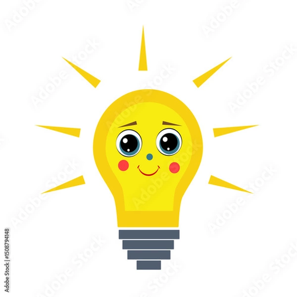 Obraz Cute Light Bulb with a Gentle Face on a White Background
