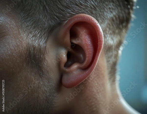Obraz Detailed Close up Human Ear Anatomy and Fine Hair Detail Macro