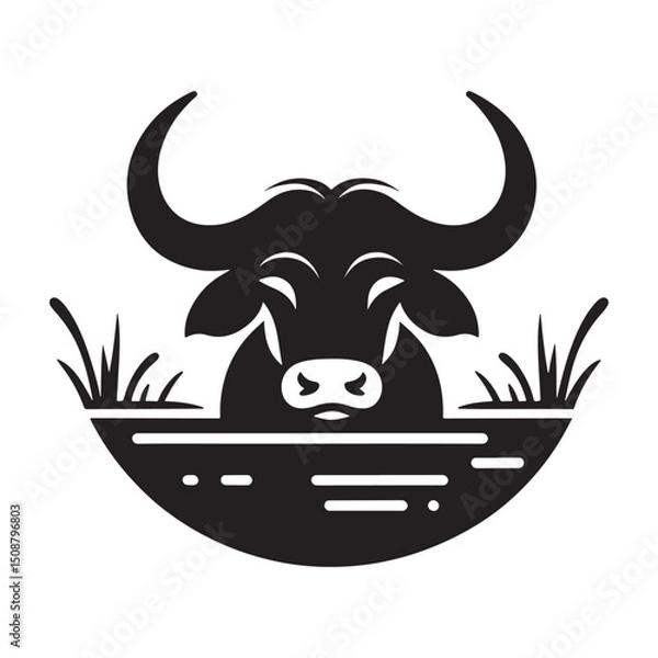 Obraz Black and White Buffalo Silhouette in the Water Landscape