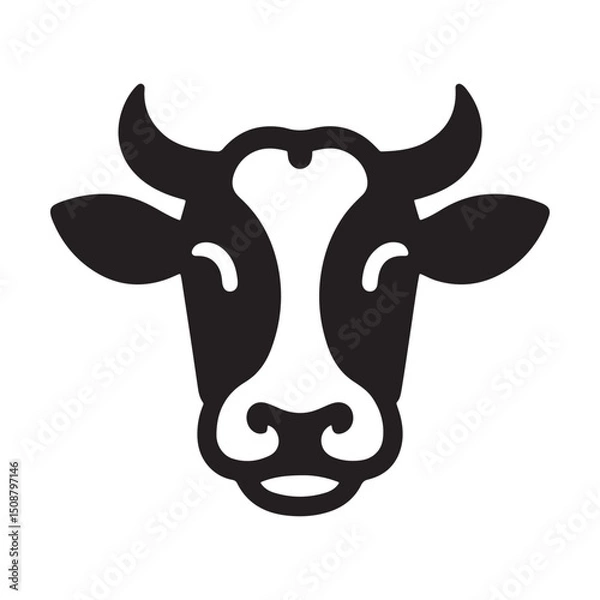 Obraz Farm Animal Cow Head Silhouette Black and White Design Vector