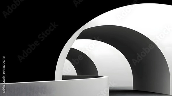 Fototapeta Abstract, geometric architectural interior with curved forms