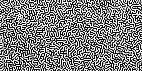 Fototapeta Abstract truing organic wallpaper Turing reaction diffusion monochrome seamless pattern with chaotic motion. Generative algorithm psychedelic background. Reaction-diffusion or truing pattern formation