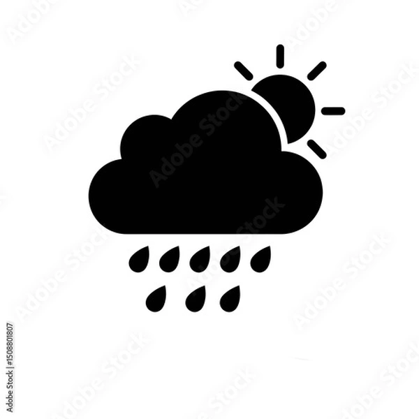 Fototapeta Sun behind rain cloud silhouette, flat design, isolated on transparent background 