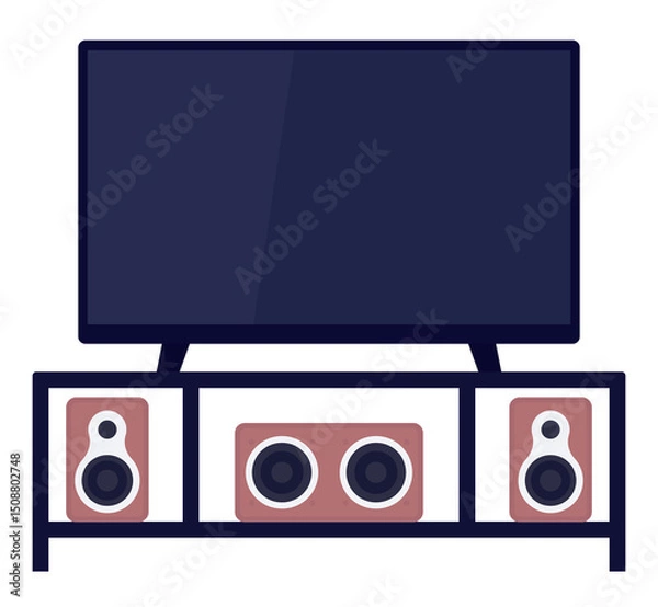 Obraz tv on the stand with audio system, icon illustration