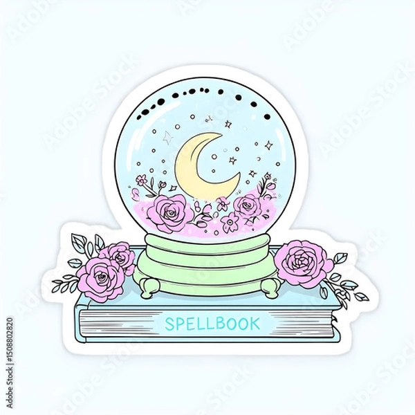 Fototapeta Whimsical Snow Globe Sticker Featuring Roses And Crescent Moon