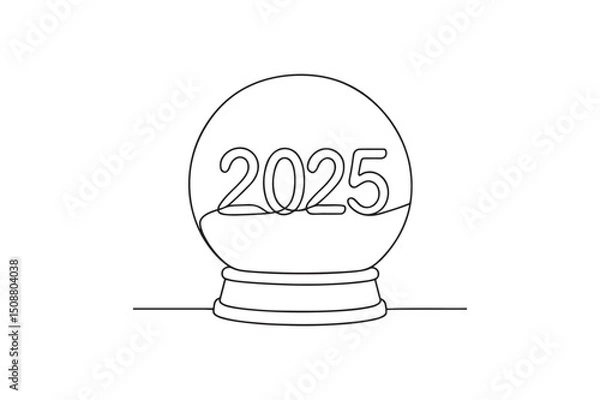 Fototapeta Snow globe with 2025 continuous one line drawing minimalism design