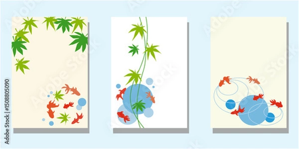 Obraz Summer greetings, frame design, waterside and goldfish, seasonal greetings design set. Vector illustraiton