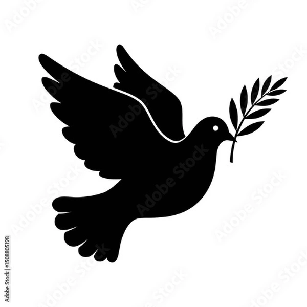 Fototapeta Flying dove with olive branch as a sign of peace isolated on transparent background, png image 