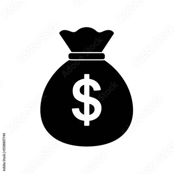 Fototapeta Dollar sign money bag symbol isolated on transparent background, png image 