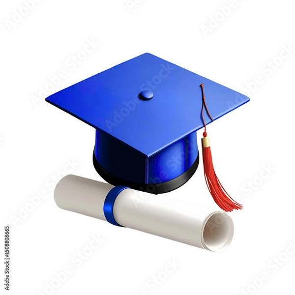 Obraz graduation cap and diploma on white