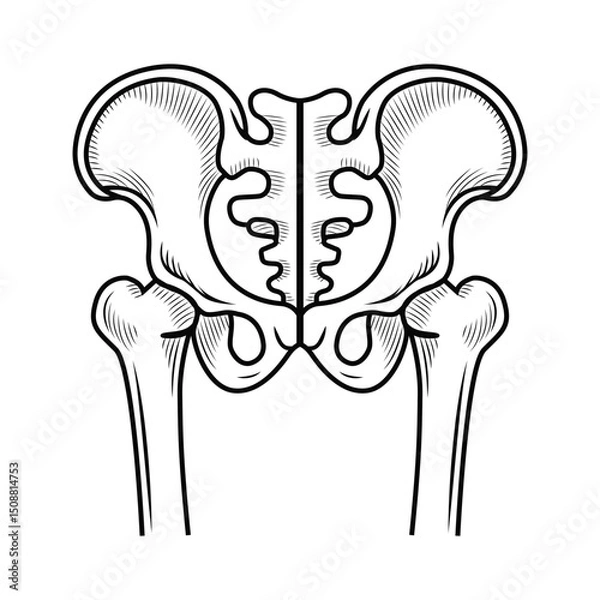 Obraz Hip bone in vector line style on white background. Vector illustration on the theme of human anatomy, for specialized universities