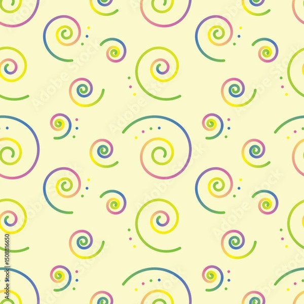Fototapeta  seamless vector Print Playful pastel swirl pattern on light cream background with soft spirals and abstract dotted accents perfect for nursery and wrapping paper