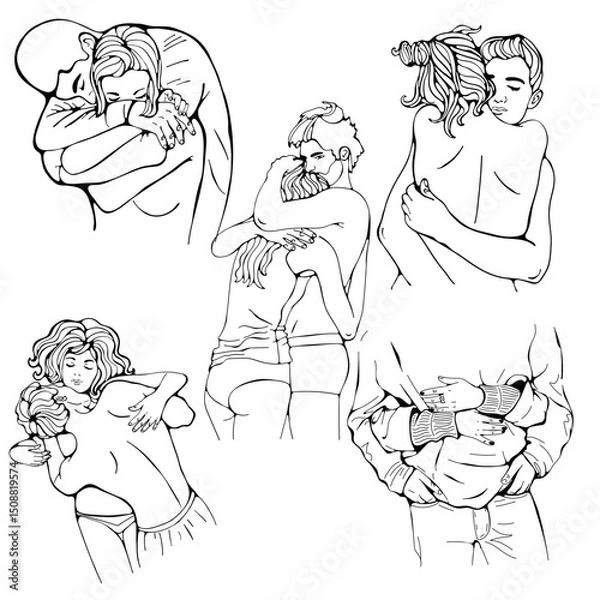 Obraz Couples hugging outline illustration collection