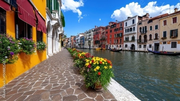 Obraz Colorful Buildings Line a Sunny Canal in Venice