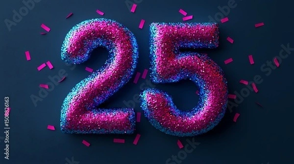Obraz Vibrant, glittery number 25 with pink confetti on a dark background, celebrating a milestone or anniversary.