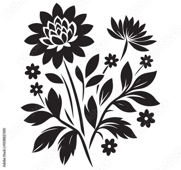 Fototapeta Black and White Floral Vector Illustration: Elegant Flower Bouquet Design, Botanical Art, Decorative Floral Element, Graphic Design Asset