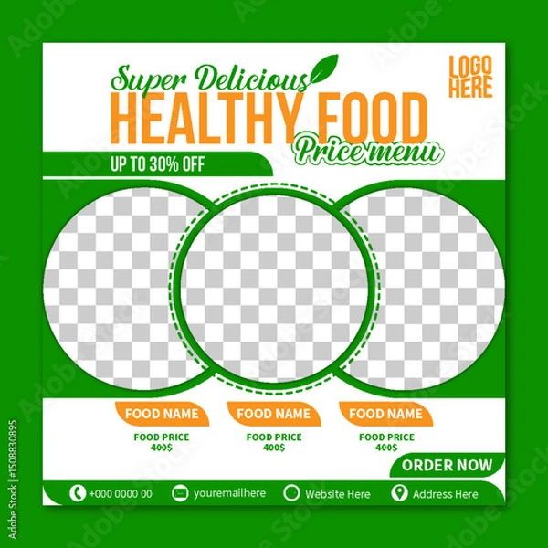 Obraz Healthy food social media poster template. Healthy food menu design. restaurant social media posts template design