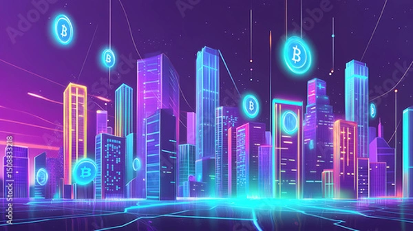 Fototapeta Decentralized finance defi ecosystem visualized