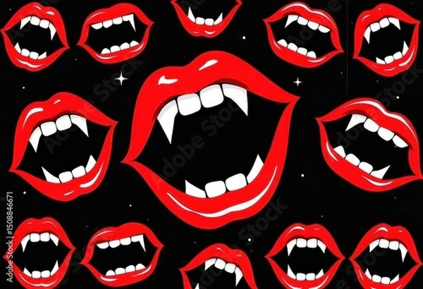 Fototapeta Pop Art Vampire Fangs, Halloween and Horror Background