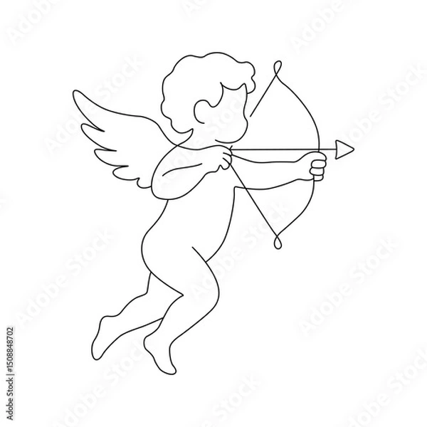 Fototapeta Cupid character shooting arrow in a single line valentine sketch