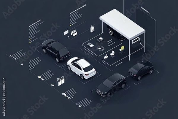 Fototapeta An infographic depicting the steps to renting a car, emphasizing online convenience and insurance options.