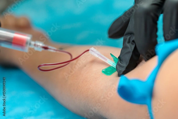 Obraz Nurse taking blood sample. Close-up view