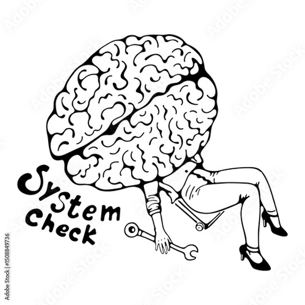 Fototapeta System check. A humoristic illustration checking up on a brain like if it was a car