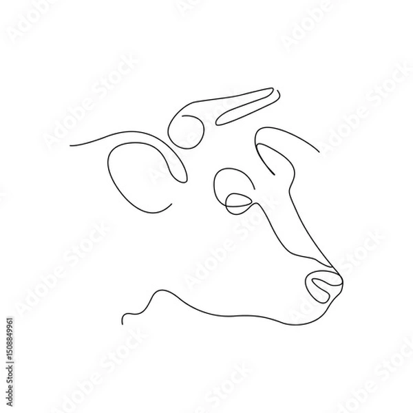 Fototapeta Minimal cow face portrait in continuous single line drawing