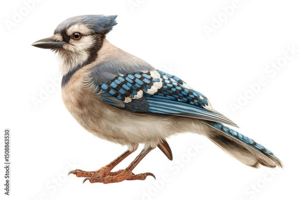 Obraz PNG Close-up of a vibrant blue jay perched on dark background