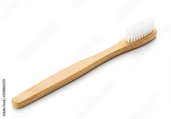 Obraz Wooden toothbrush with soft bristles angled view