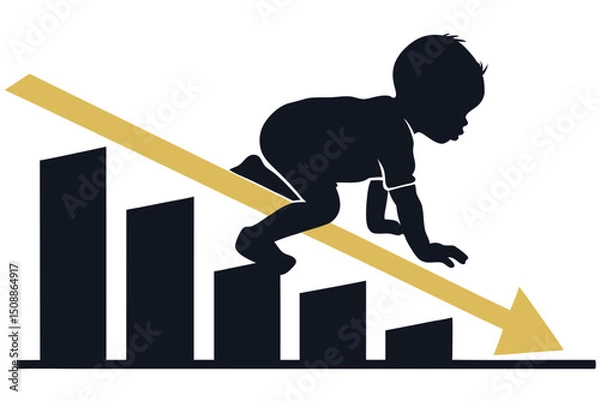 Fototapeta Baby crawling down decreasing bar graph chart