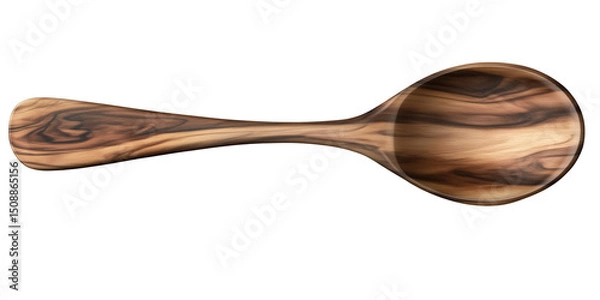 Fototapeta Top view of a textured wooden spoon on a white background
