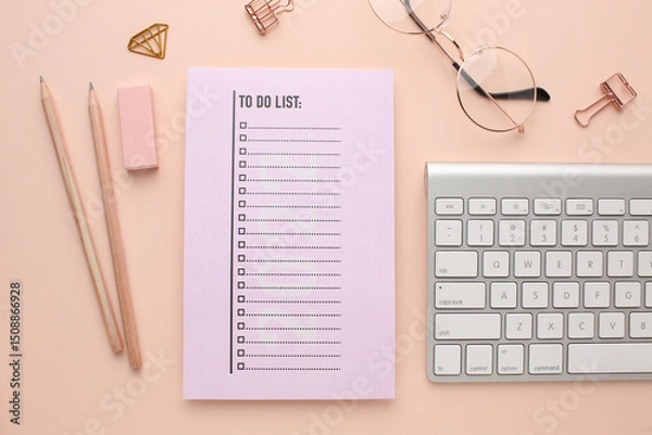 Fototapeta To-do list in a notepad on your desk in the office. Organising time