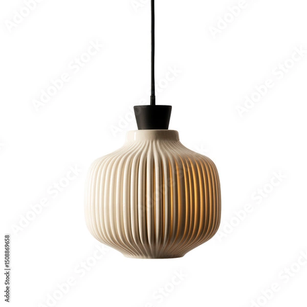 Obraz This pendant light features a ribbed ceramic shade that emits a warm glow, perfect for enhancing modern interiors. Its sleek design adds an aesthetic touch to any room.