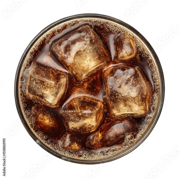 Obraz Enjoy a fizzy cola filled with sparkling ice cubes, served in a clear glass. The bubbles add a lively touch to this refreshing drink, perfect for any warm day or celebration.