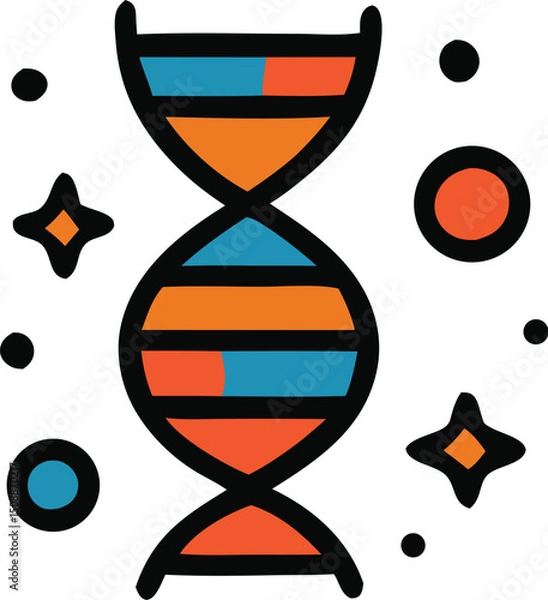 Obraz Colorful DNA strand with stars and dots, perfect for sciencethemed designs, medical illustrations, genetics concepts, and educational materials